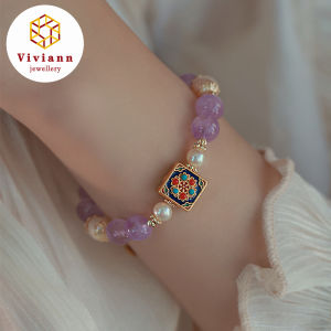 Viviann Original Design Amethyst Beaded Bracelet Pearl Purple crystal Jades Beaded Bracelets Women Emerald Agate Vintage Strand Bangles Female Wristband Summer Gifts