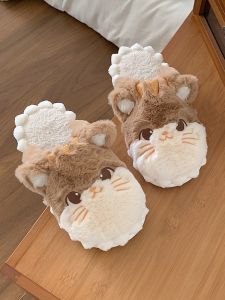 Cute Soft Winter Cotton Slippers Womens Home Bedroom Anti-slip Plush Slippers Warm Korean Style Youth Velvet Bottom Slippers