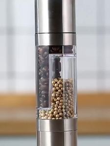2-in-1Manual Dual-Chamber Salt Pepper Grinder Stainless Steel Adjustable Ceramic Mill Transparent Window Kitchen Tool Convenient