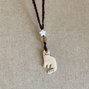 Knitted Yarn Rope Cat Pendant Necklace Womens Autumn and Winter Cute Long Style