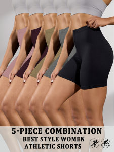 5 Pack Womens Super Soft Biker Shorts High Stretchy No See Through Workout Running Yoga Athletic 6"Inseam Push Up Gym Fitness