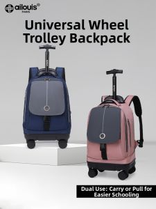 Large Capacity School Bag with Retractable Handle and Omni-directional Wheels