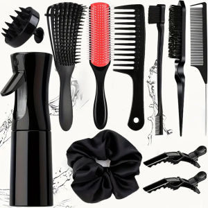 11pcs Hair Care Kit for Wet Dry Curly Hair - Curl Enhancing Unscented Styling Tools Set with Mist Bottle Hair Brush Wide Tooth