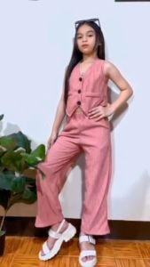 Kimberly Trendy Girls Vest & Wide Leg Pants 2-Piece Outfit – Stylish Casual Set for KIDS | 8-12 YEARS OLD