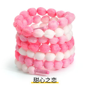 1 Pair Color Gradient Round Plush Ball Shoelaces，Cute Bubble Woven Shoelaces Suitable for Women and Girls