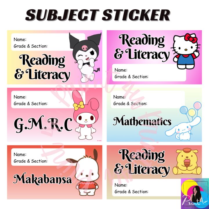 Subject Label Sticker Hello Kitty and Friends for student notebook ...