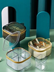 HH18-6 กล่องเก็บเครื่องปรุงสีใสขอบทอง 4ช่อง I1-3