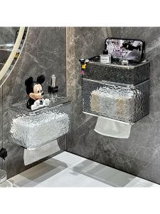 Toilet Wall-Mounted Tissue Box Toilet Sink Punch-Free Face Cloth Storage Box Waterproof Paper Extraction Box Roll Stand