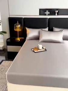 CROTE Elegant silk four-piece set\Summer ice silk quilt cover\Washed silk sheets Silky quilt cover\Light luxury high-end bedding