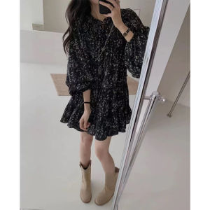 Shalldoer | Vintage Womens Outfit Set with Floral Dress and Denim Jacket