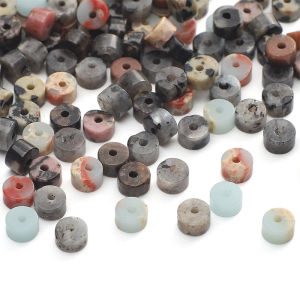 20Pcs 4x2mm Natural Stone Round Flake Beads Dalmatian Rhodochrosite Black Spectrolite Shoushan Stone for Bracelet Necklace DIY Jewelry Making Accessories