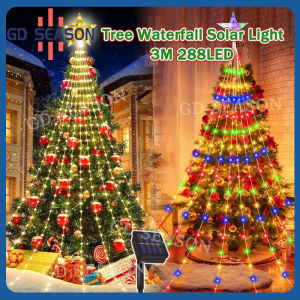 3M/288 LED Tree Waterfall Solar Light Christmas Decorations Star String Lights Fairy Star Light