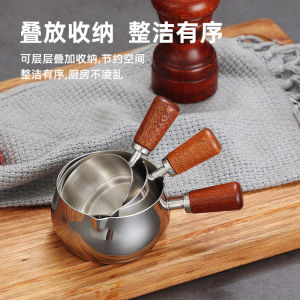 Stainless Steel Sauce Cup Red Burned Sauce Cup Black Pepper Steak Tomato Salad Drizzle Oil Cup Wooden Handle Korean Style Dish