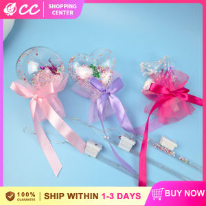 Lovely LED Flashing Starry Sky Crystal Magic Wand with Ribbon Ball Stick Light Toy for Birthday Wedding Party Festival Supplies