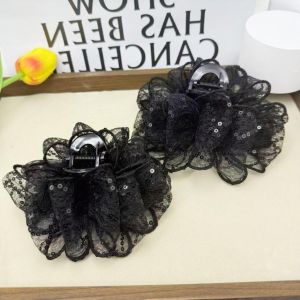French Girl Gentle Black Lace Butterfly Knot Hair Clip Womens Versatile Shark Tail Clip Stylish Hair Accessories for Women