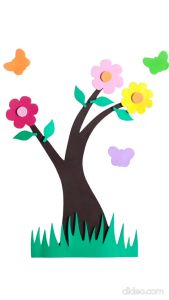 1 Hiasan Dekorasi Kelas (40x40) Dinding Jendela Pohon Rumput Bunga Kupu Kamar Pojok Baca mading taman