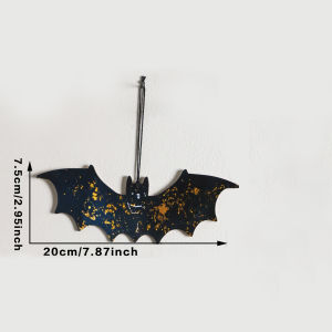 Wood Halloween Hanging Decor Gothic Crescent Moon with Ghost Bat & Pumpkin Lantern Shaped Pendant Wall Ornaments for Home Party