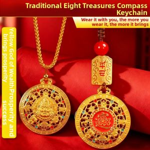 PINZHIJUSHI | Yellow God of Wealth Eight Treasure Compass Keychain Pendant
