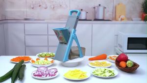 Upgraded Version All-in-1 Mandoline Slicer for Kitchen & Safe Vegetable Chopper & Adjustable Mandoline Slicer. Detachable Blade Cut Slice Strips Dice Shred and Chop Kitchen Veggie Chopper