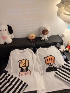 Korean Version Loose Cartoon Print Retro Couple Short Sleeved T-shirt Casual Harajuku Style Summer Tshirt