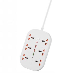 TB-21 40W Fast Charger with 2 USB Port 1 QC3.0 1 PD 20W with Safety Switch Protection Power Extension US Plug 2m