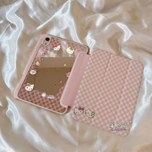 Cartoon Pink White Grid KT iPad 11th Generation Protective Case 2025 New AIR5/6 Mirror Mini7 with Pen Slot Pro13 Anti-Bend Drop 10.9 Inch Three-Fold Womens Model
