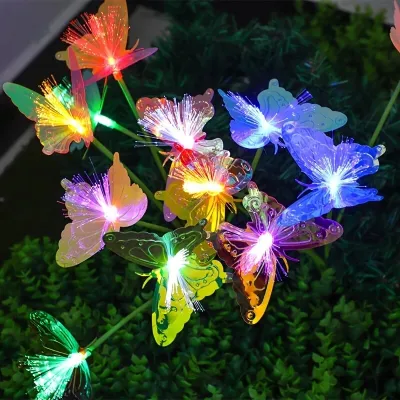 1PC 6 Đầu Đèn LED Năng Lượng Mặt Trời Sợi Quang Bướm Đèn Sân Vườn Ngoài Trời Chiếu Sáng Cảnh Quan Cho Con Đường Bãi Cỏ Sân Sân 2 Chế Độ