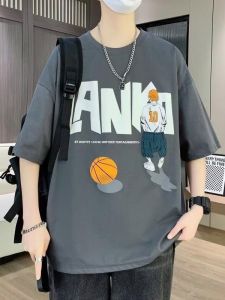 Loose Mens Short Sleeve T-Shirt Half Sleeve Summer Fashion Student Wear Korean Style Casual Breathable Printed round Neck