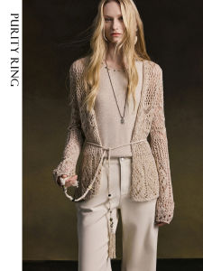 PURITY RING Heavyweight Fringed Knit Short Cardigan Textured Hand Hooked Poetic Nomadic Style Womens Slim Fit Soft Acrylic Sweater