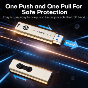 HP | HP Flash Drive USB 3.2 X796W 32GB 64GB 128GB 256GB High-Speed Up To 120MB/s Push-Pull Metal Pendrive for Laptop PC Computer
