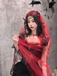 Gothic Style Wedding Ghost Bride Headwear Halloween Cosplay Prop Black And Red Butterfly Rhinestone Puffy Tulle Veil French Style Headpiece