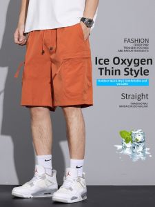 Quick Dry Ice Silk Large Pocket Loose Fit Straight Medium Shorts