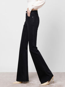 High Waist Flared Elastic Denim Jeans Womens Black Versatile Wide Leg Horse Hoof Pants plus Size Spring New Style Slimming