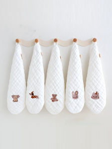 ผ้าขนหนูเช็ดหน้าเด็กหญิงเด็กชายปักลายผ้ากันเปื้อนสำหรับทานข้าวของเด็กนิ่มสำหรับผ้าขนหนูเล็กเด็ก5ชิ้นผ้าตาข่ายผ้าฝ้าย