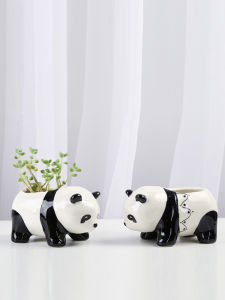 Creative Large Ceramic Panda Ceramic Potted Plant Pots for Succulent Plants Breathable Cartoon Style Chinese Trendy Gift