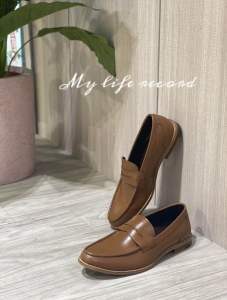 รองเท้าคัชชูหนังแท้ Penny Loafers สีแทน ใส่นุ่ม สบาย หล่อเนี้ยบ เปลี่ยนไซส์ได้
