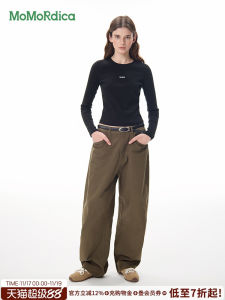 Momordica Slim Fit Casual Long Sleeve Embroidered Letter round Neck Overhead Pure Cotton Womens T-shirt Spring Season