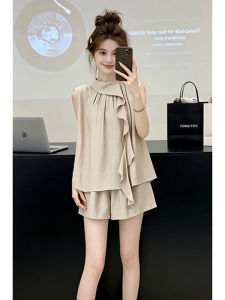 Shalldoer | Design Flare Sleeveless Wide Leg Shorts Suit For Women Summer Slimming Commute
