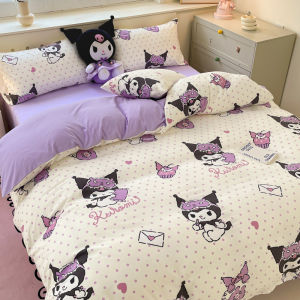 Dansunreve Sanrio Kuromi 4in1 Bed Sheet Quilt Cover Washable Comfortable Cinnamoroll Pochacco Kitty Bedding Sets suit gift for Kid