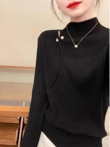WANGGONGZHU | Slimming Hollow Out Knitted Base Shirt Womens Half High Collar Autumn Winter Inner Wear Fashionable Princess Style Long Sleeve