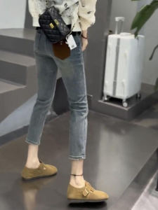 Pocket Contrast Color Jeans Female Small Eight Points Plus Size Slim Looking Elastic Straight Cigarette Pants 2024 for Spring and Summer