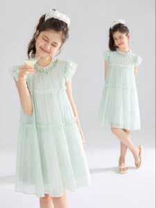 MUCMUKN | Cool Feel Lyocell Buttoned Puff Sleeve Girls Summer Dress