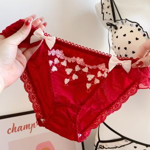 Quần Lót Ren Thêu Gợi Cảm Màu Đỏ Cho Đám Cưới Quần Lót Cotton Co Giãn Cao Lưng Giữa Họa Tiết Họa Tiết Mùa Đông 2024