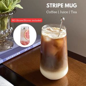 500ml Stripe Ribbed Vintage Glassware Drinking Iced Coffee Mug Hot Cold Beverage Juice Cup