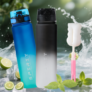 ขวดน้ํากีฬาป้องกันการรั่วความจุขนาดใหญ่ 1 ลิตรพร้อมแปรงถ้วยพลาสติก Drinkware ท่องเที่ยวกลางแจ้งแบบพกพา GYM Fitness Jugs