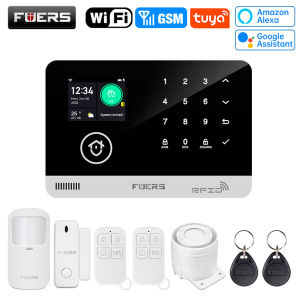 FUERS Alarm System Smart Home  WIFI GSM Security Alarm Host Ant-theft  with Door Motion Sensor Tuya Smart App control work Alexa