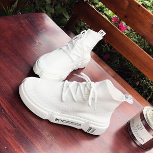 Womens Summer 2025 Casual Sports Shoes Elastic Fly Knit High Tops for Street Dance And Hip Hop Thick Bottom Platform Sneakers
