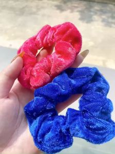 Hokkaido - Set 2 dây cột tóc scrunchies vải nhung màu hồng xanh
