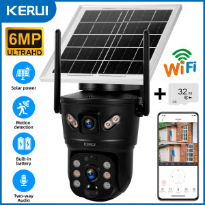 KERUI | Camera Năng Lượng Mặt Trời KERUI 6MP 4G SIM WiFi Hai Ống Kính Ngoài Trời Chống Nước CCTV V380pro - Không Cần Dây Cáp