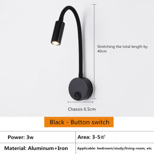 JOYINLED LED 3W Gooseneck Reading Wall Lamp Flexible Adjustable with Switch Work Study Wall Mounted Bedroom Bedside Night Light